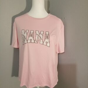 SHEIN Pink Baseball 'MAMA' Short Sleeve Tee